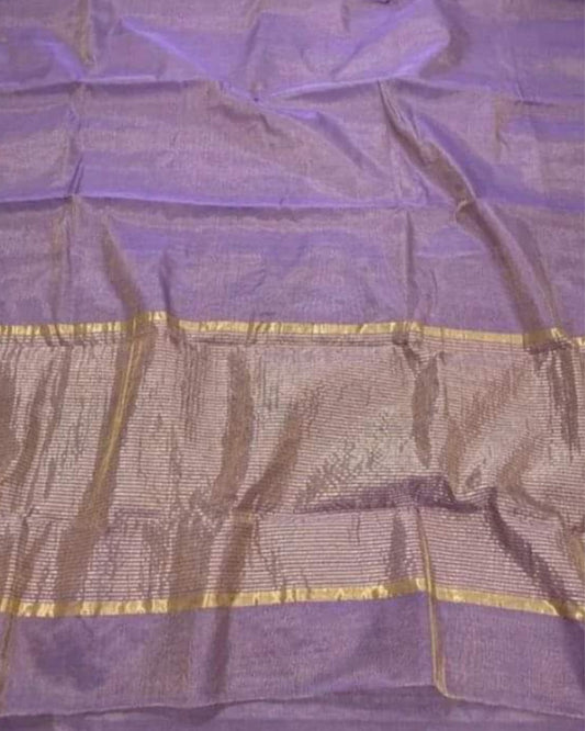 Maheshwari Tissue Silk Saree Lavender Purple Color with running blouse - IndieHaat