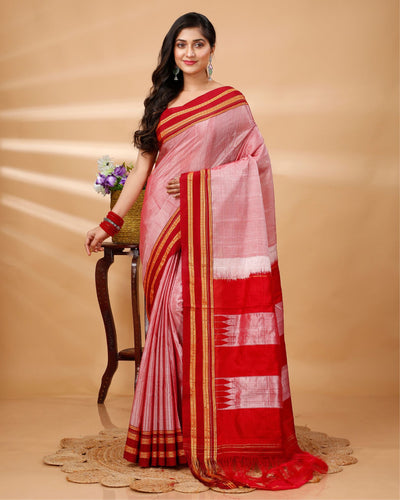Brilliant Ilkal Handloom Cotton Silk Saree Rose Pink