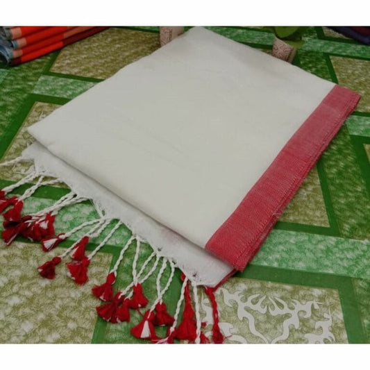 Pure Handloom Mul Cotton White Saree 120 Count (Without Blouse)-Indiehaat