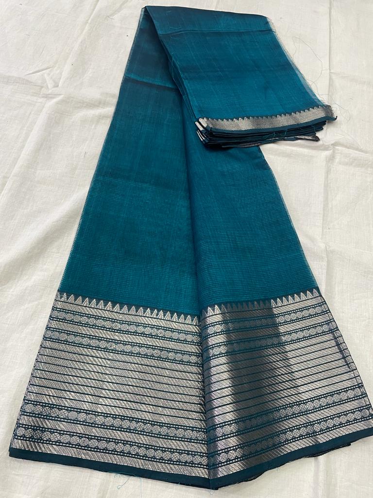 Stylish pure Tussar silk blue saree with Kalamkari design – Sujatra