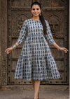 Cotton Handblock Printed Frill Dress