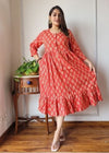 Cotton Blockprinted Red Dress | Indiehaat