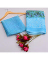 Indiehaat | Kota Doria Printed Sky Blue Saree Embroidery with Blouse Piece