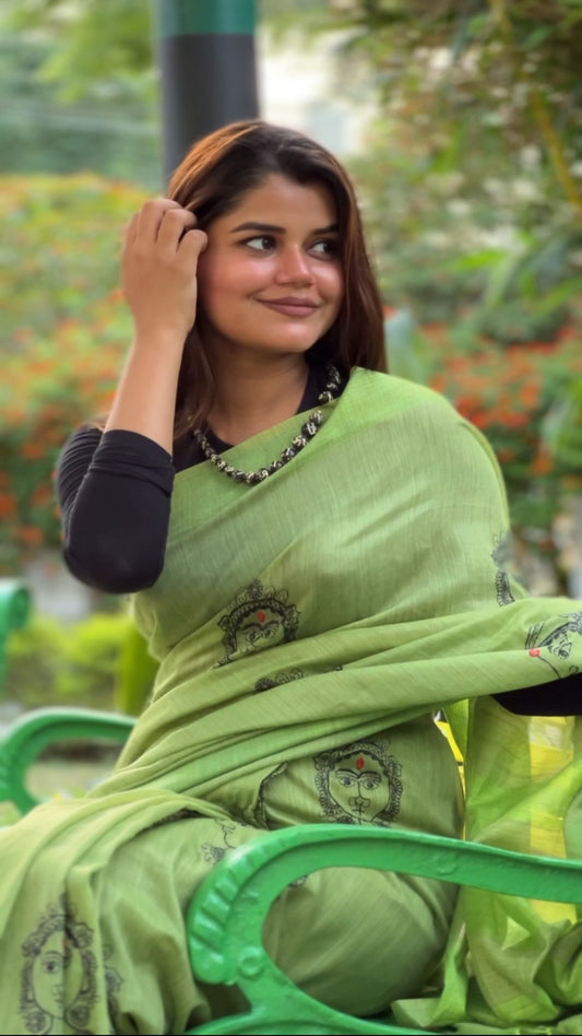 Embroidered Bansbara Tussar Silk Handloom Saree Green