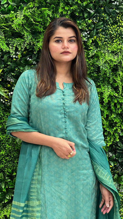 Katan Silk Color-Rich Handcrafted Green Suit