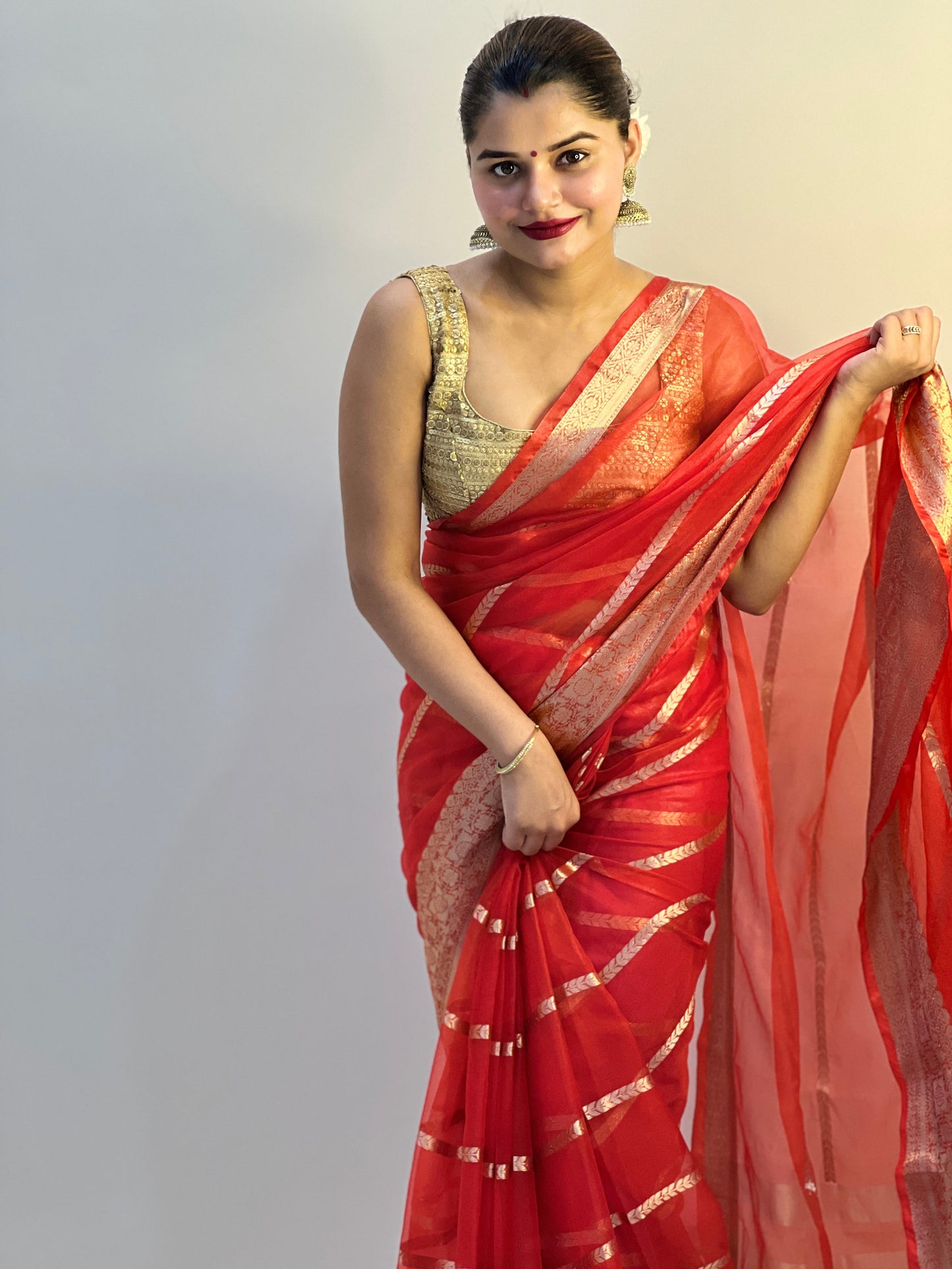 Poetic Banarasi Pure Organza Silk Red Saree