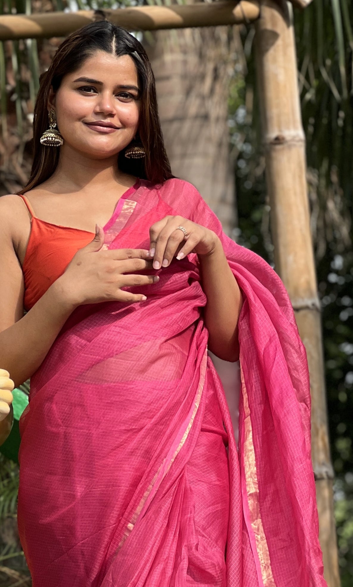 Kota Doria Pure Silk Pink Saree Hand Dyed with Blouse-Indiehaat