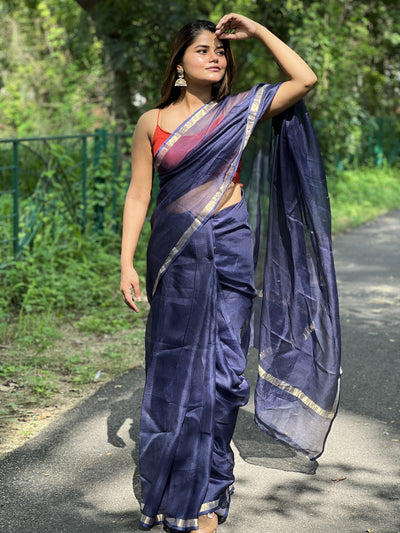 Radiant Pure Silk Kota Doria Handdyed Blue Saree