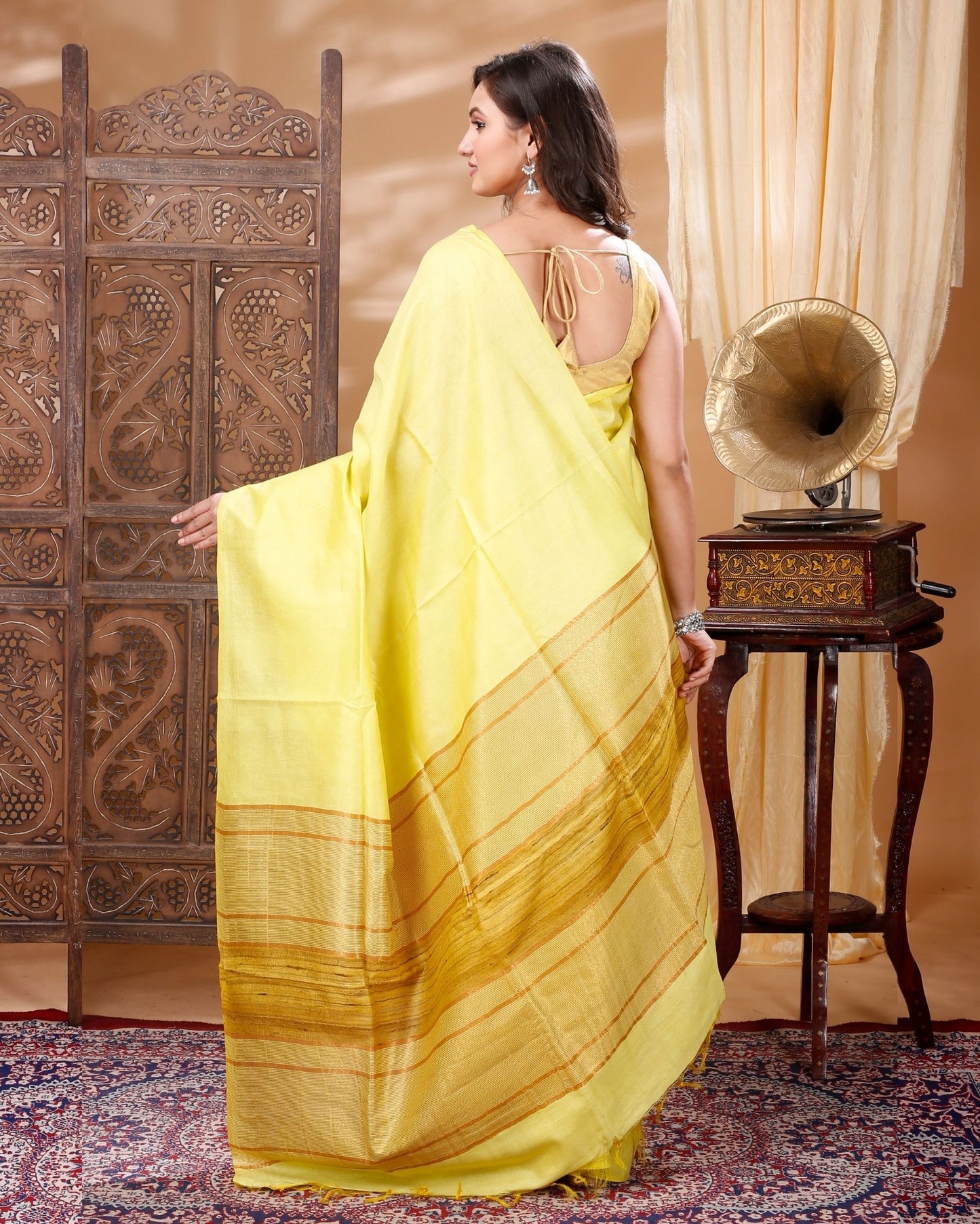 Silkmark Precious Pure Eri Tussar Silk Yellow Saree