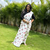 Azureish Slub Linen Saree White Handblock Print