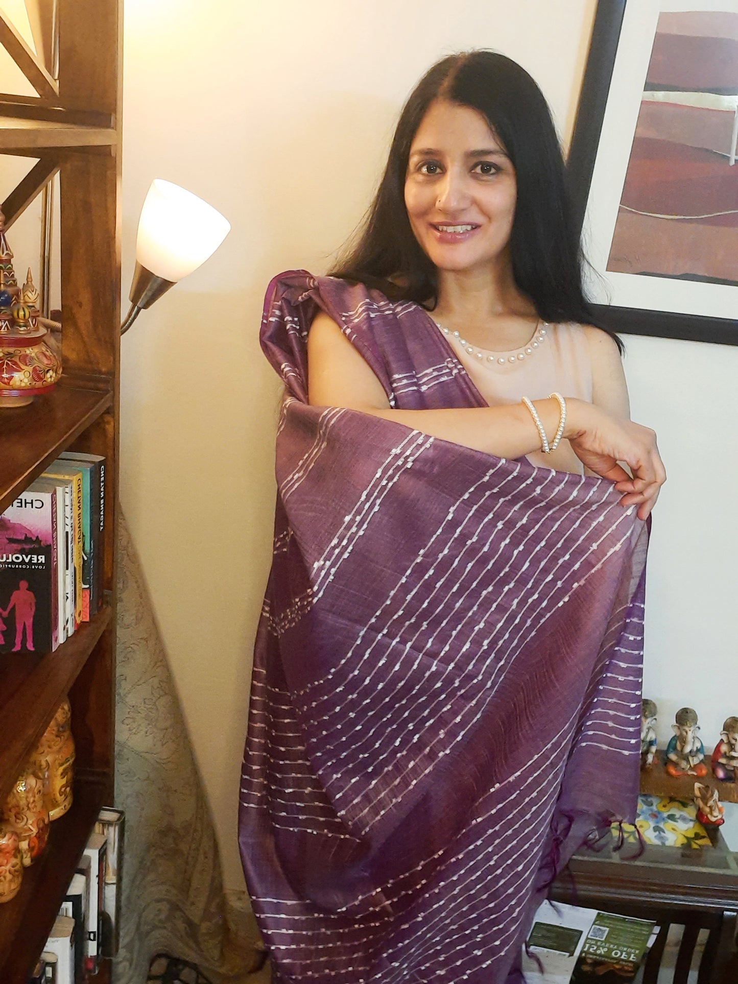 3382-Bansbara Tussar Silk Handloom Saree Lily Purple Color with Running Blouse