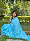 Tepchi Handwork Georgette Work Torquoise Blue Saree