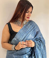 Silkmark Ghicha Tussar Impressive Blue Saree