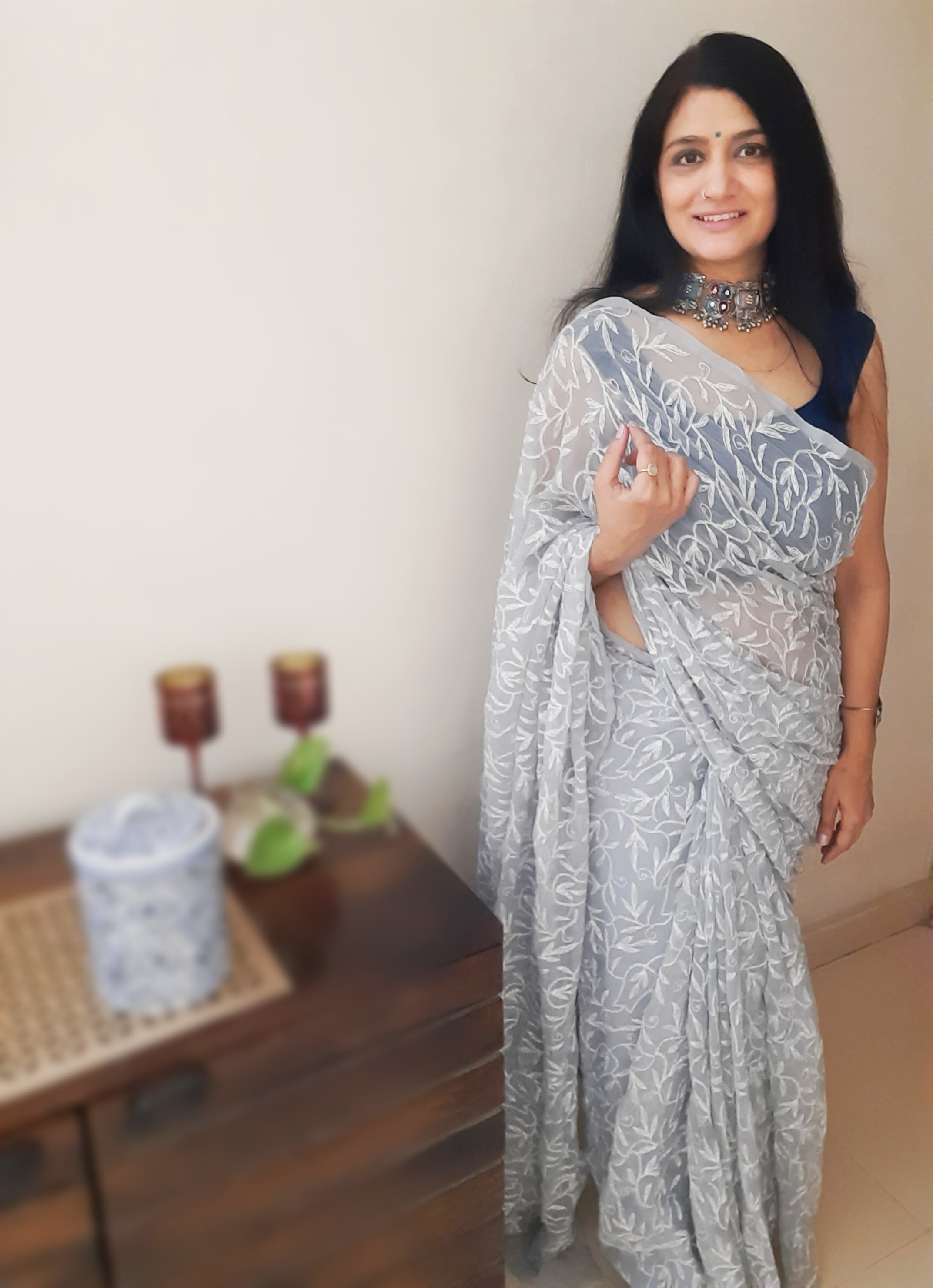 Buy BANARASI PATOLA Grey Grey With Silver Zari Weaved Banarasi Silk Saree  With All Over Zari Woven Ethnic Motifs Pattern With Blouse Piece | Shoppers  Stop