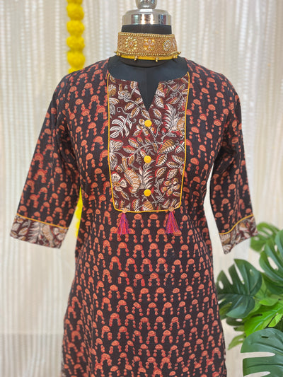 Cotton Skirt Kurti Brown Handblock Print