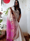 Handloom Kota Silk Off Beige & Pink Saree