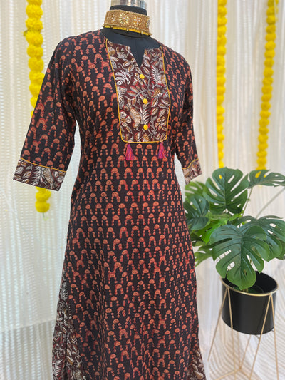 Cotton Skirt Kurti Brown Handblock Print