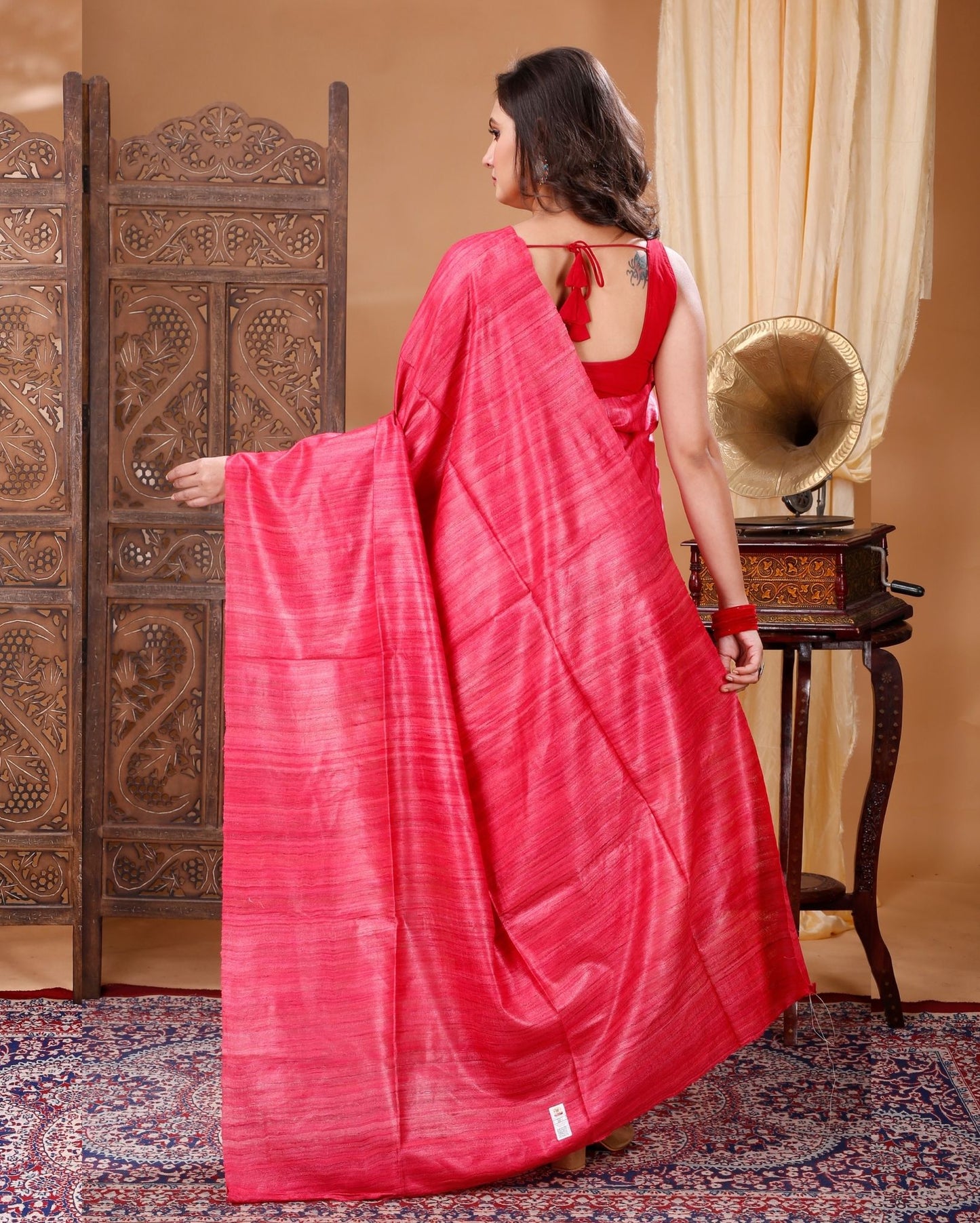 Silkmark Ghicha Tussar Beautiful Red Saree