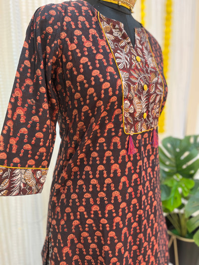Cotton Skirt Kurti Brown Handblock Print
