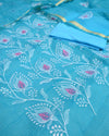 Indiehaat|Kota Doria Embroidered Blue Suits(Top+Bottom+Dupatta)