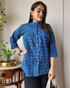 Indiehaat | Kanchi Cotton Peplum Tops Icy Blue BlockPrinted