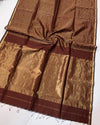 Indiehaat | Handloom Maheshwari Brown Tissue Silk Saree