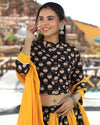 Indiehaat | Blockprinted Cotton Black & Yellow Lehanga Choli Set