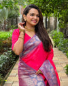 Indiehaat | Soft Silk Contrast Zari Woven Pink Saree