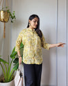 Indiehaat | Pure Cotton Peplum Top Yellow Blockprinted