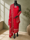 Red & White Block Print Katan Silk Suit | Kinara