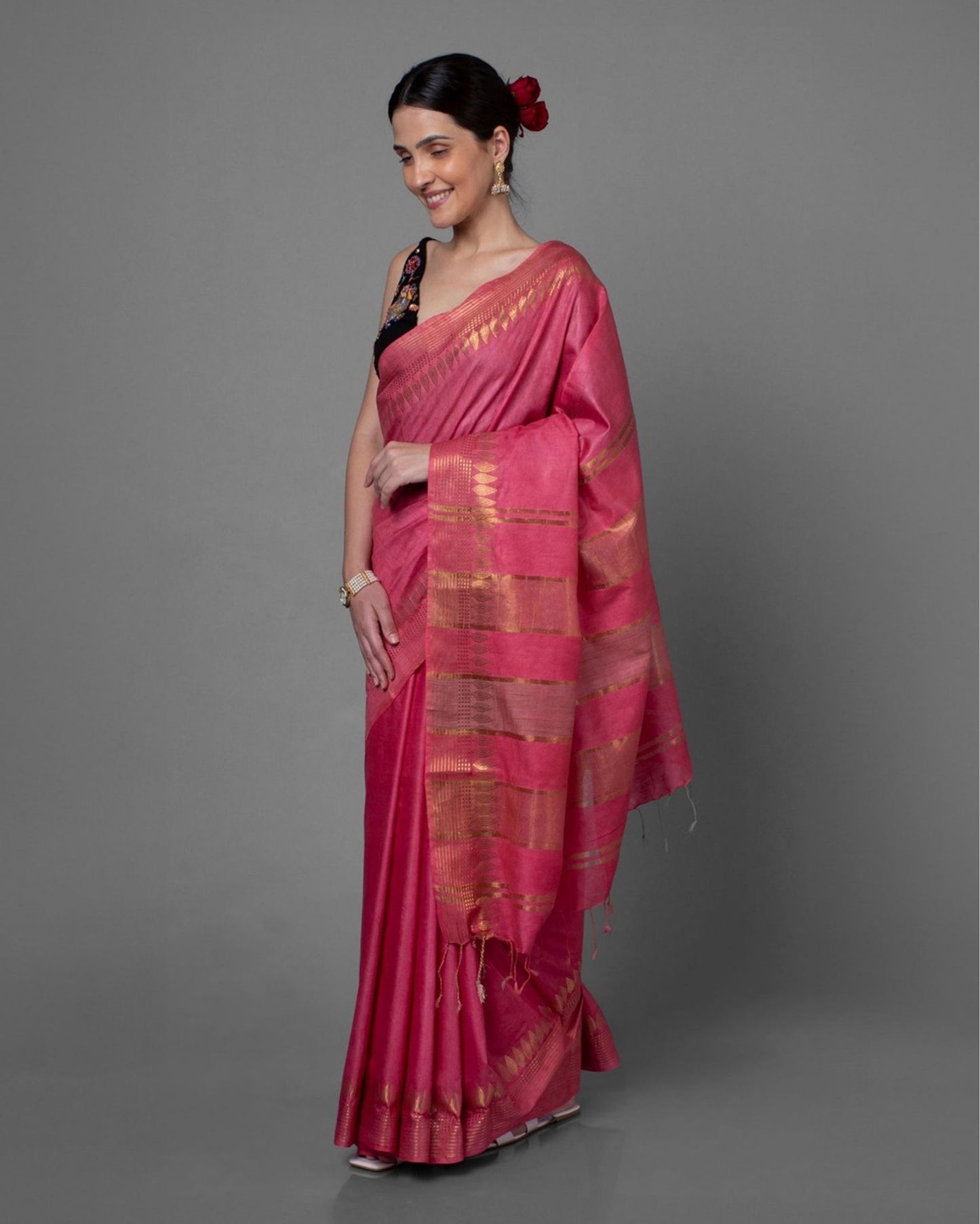 4610-Handcrafted Kota Silk Pink Saree Jacquard Weaves with Blouse