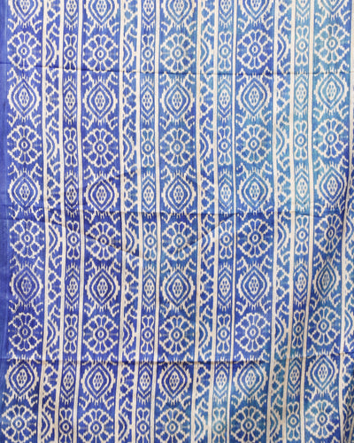 Silkmark Tussar Tranquil Blockprint Biege & Blue Saree