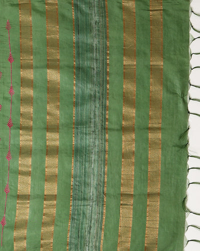 Timeless Eri Tussar Silk Embroidered Green Saree