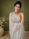 Georgette Handcrafted Tepchi work Gray Color Saree with Running Blouse-Indiehaat