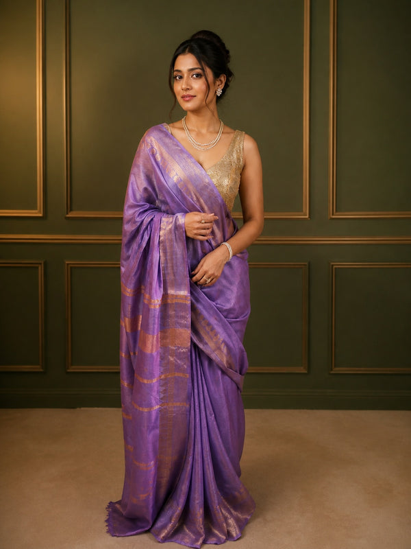 Handcrafted Kota Silk Purple Saree Jacquard Weaves with Blouse-Indiehaat