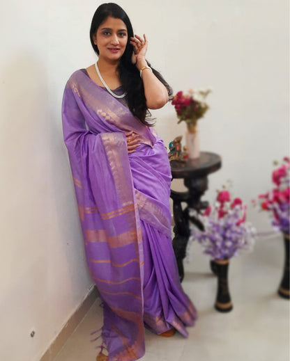 9892-Handcrafted Kota Silk Purple Saree Jacquard Weaves with Blouse