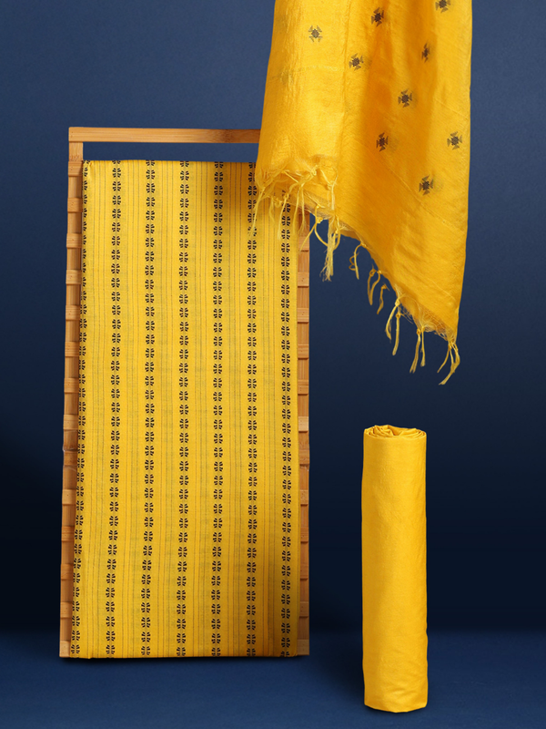 Katan Silk Expressive Handcrafted Yellow Suit