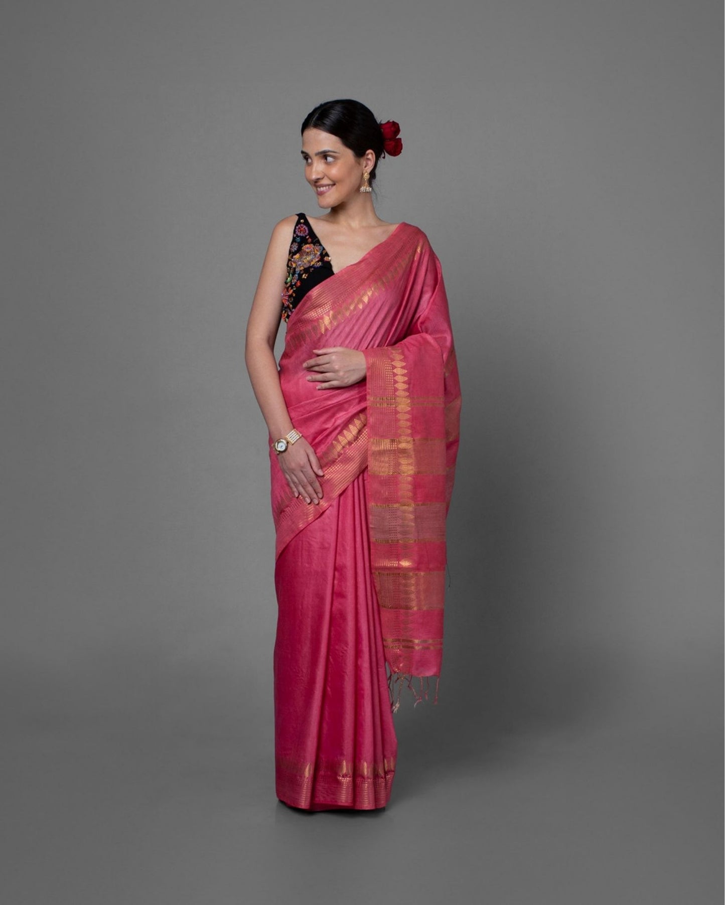 4610-Handcrafted Kota Silk Pink Saree Jacquard Weaves with Blouse