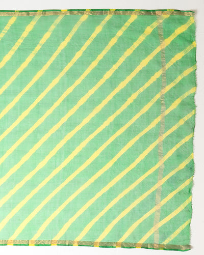 Ornamental Pure Silk Kota Doria Green Saree Handcrafted