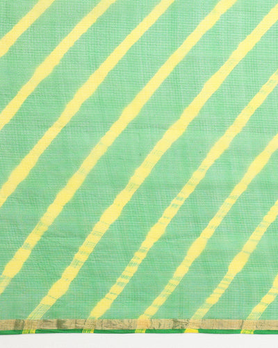 Ornamental Pure Silk Kota Doria Green Saree Handcrafted