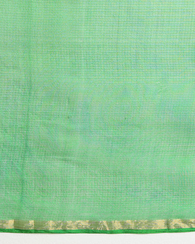 Ornamental Pure Silk Kota Doria Green Saree Handcrafted