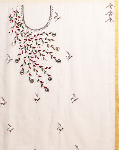 Enchanting Kota Doria Embroidered Suit Material White