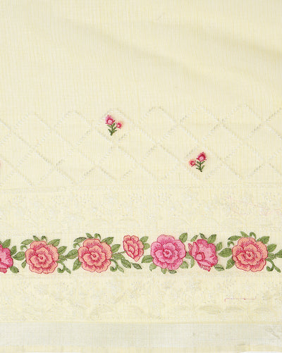 Sunshine Chikenkari Pure Cotton Kota Doria Yellow Saree