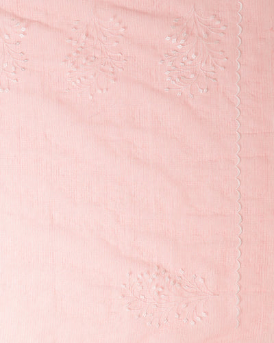 Playful Kota Doria Cotton Bel Embroidery Pink Saree Handdyed