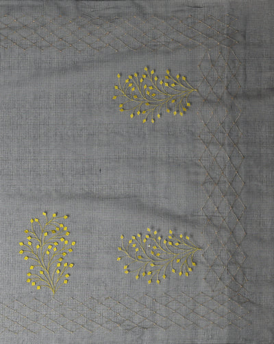 Elegant Kota Doria Cotton Bel Embroidery Blue Saree Handdyed