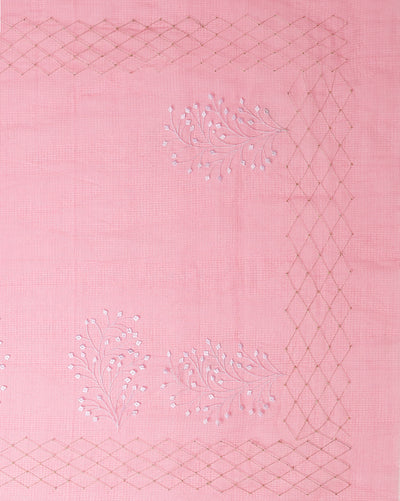 Lively Kota Doria Cotton Bel Embroidery Pink Saree Handdyed