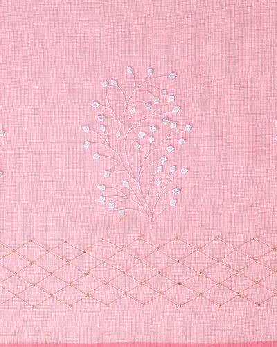 Lively Kota Doria Cotton Bel Embroidery Pink Saree Handdyed