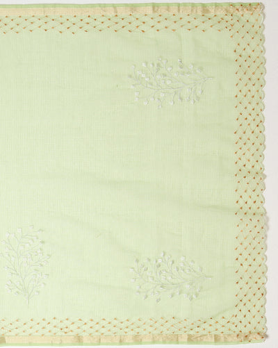 Vibrant Kota Doria Cotton Bel Embroidery Green Saree Handdyed