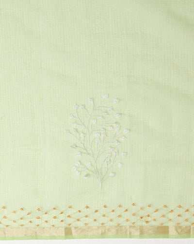 Vibrant Kota Doria Cotton Bel Embroidery Green Saree Handdyed