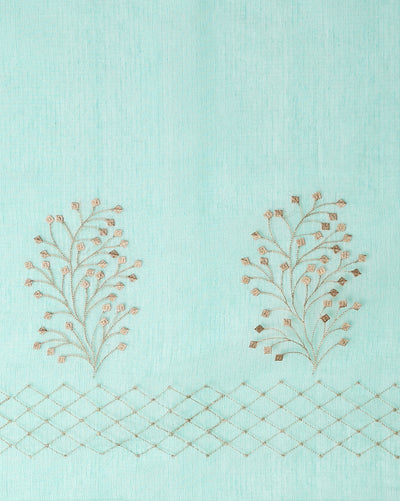 Kota Doria Cotton Bel Embroidery Saree Sea Green Handdyed